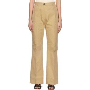 DRAE Cotton Patch Pocket Flared Trousers Size M Womens Beige $325